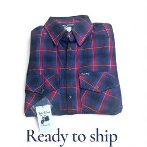 Men's Plaid Button Down Shirt - Red and Blue